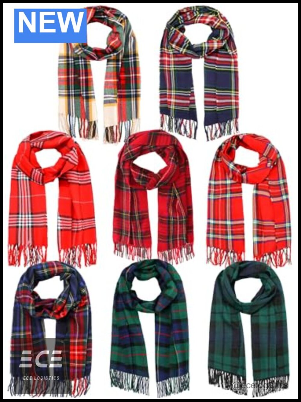 8 Pc Christmas Plaid Scarf Set Long Winter Warm Scottish Shawl Wrap
